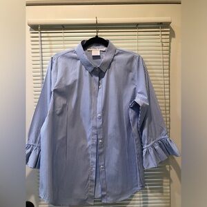 Blue/White Stripe Blouse, Gretchen Scott, worn once, XL,purchased from Poshmark